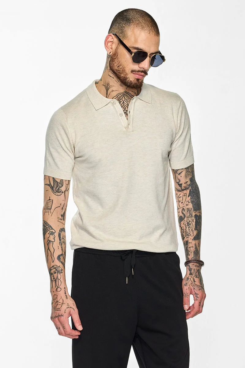 SNITCH Core Lab Cream Solid Polo T-Shirt